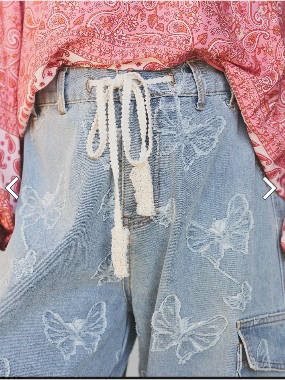 POL Light Blue Embroidered Butterfly Cargo Pants - Picture 5 of 5